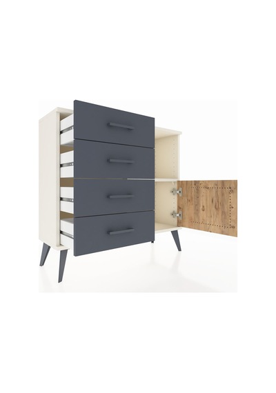 Arges Şifonyer Tek Raflı 4 Çekmeceli Tek Kapaklı 88x30x80 Aytaşı-çam/antrasit Çam/antrasit