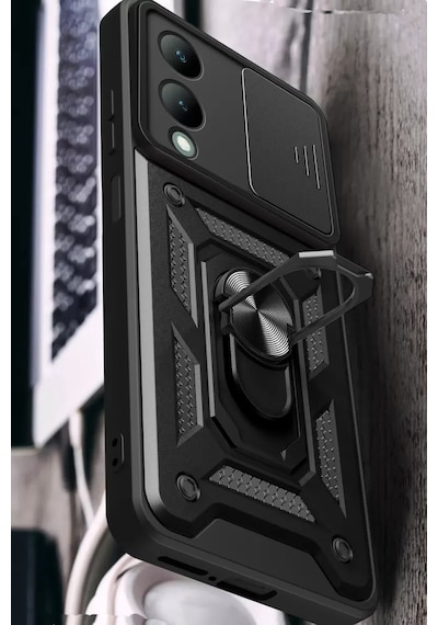 Newface Vivo Y17s Kılıf Pars Lens Yüzüklü Silikon - Yeşil