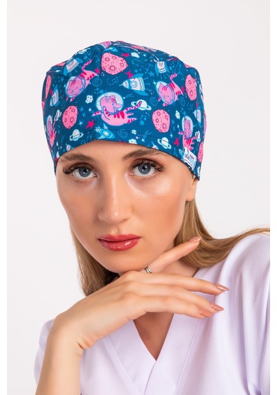 Unisex Uzaylı Kedi Temalı Doktor Hemşire Hastane Medikal Cerrahi Bone Pembe Pembe