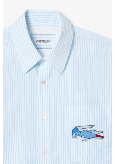 Lacoste Men's Relaxed Fit Blue Shirt Bol Kesim Erkek Gömlek Mavi