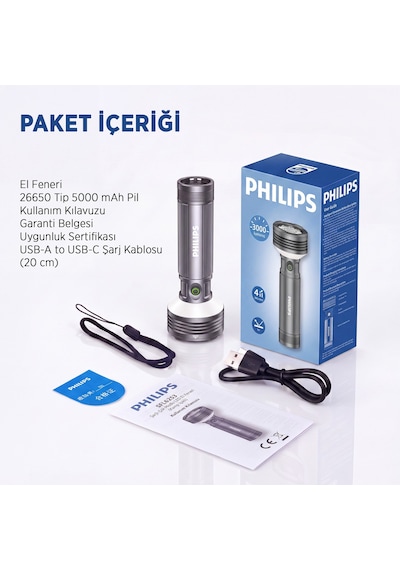 Philips Sfl6253 3000 Lümen 50w Led El Feneri Metal Gövdeli 9 Modlu Çıkarılabilir Pilli Şarj Edilebilir Çift Açılı Flashlight