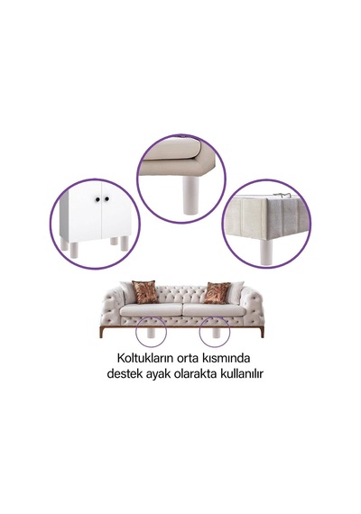 4 Adet Destek Ayağı 15 Cm Beyaz Ve 4 Adet Düz Ayak Tabanı M8 Civatalı İnce Diş Mobilya Kanepe Baza S