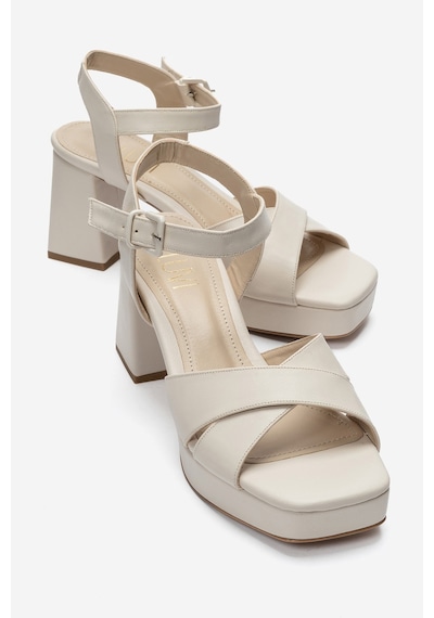 Luvishoes Luvi Shoes Lisbon Bej Cilt Çapraz Bantlı Kadın Platform Topuklu Ayakkabı BEJ CILT