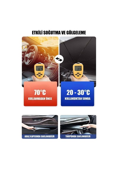 Oto Araba Güneşlik Şemsiye Tip Ön Cam Güneş Önleyici Katlanabilir 140cm X 75cm Cn