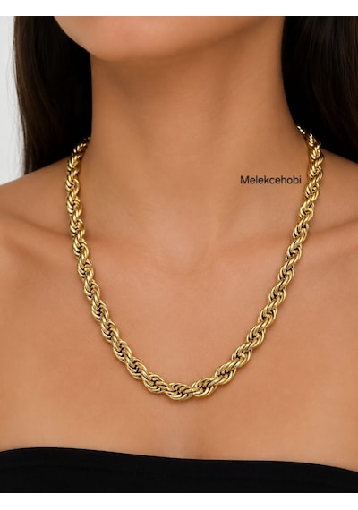 Melekcehobi 14k Altın Renk 8 Mm Kalın Halat Burgu Zincir Kolye 50 Cm Altın Sarı