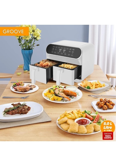 Groove MAX PLUS XXL 1800 W 4 Lt +4 Lt 8 Lt Çift Hazneli Smart Air Fryer