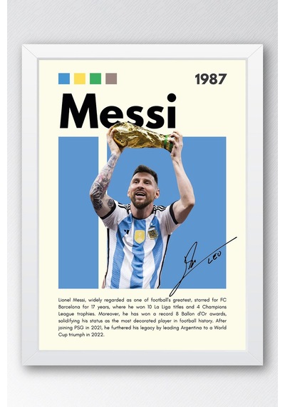 Lionel Messi Çerçeveli Tablo - Dekoratif Çerçeveli Futbolcu Poster Tablo