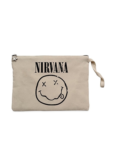 Nirvana Smiley Face Krem Clutch Astarlı Cüzdan / El Çantası Krem