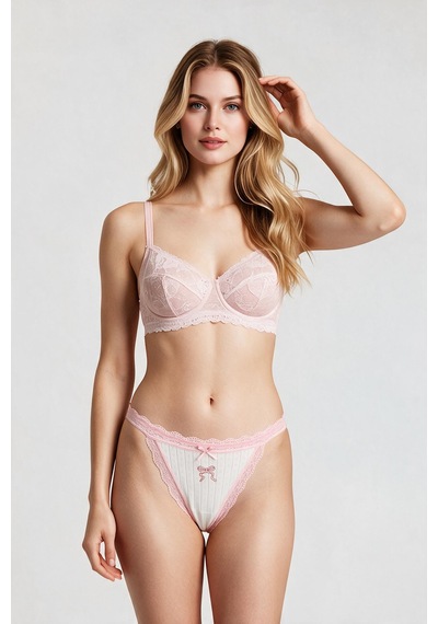 Sensu Kadın Tekli Kırmızı Kiraz Baskılı Fiyonklu String Pembe