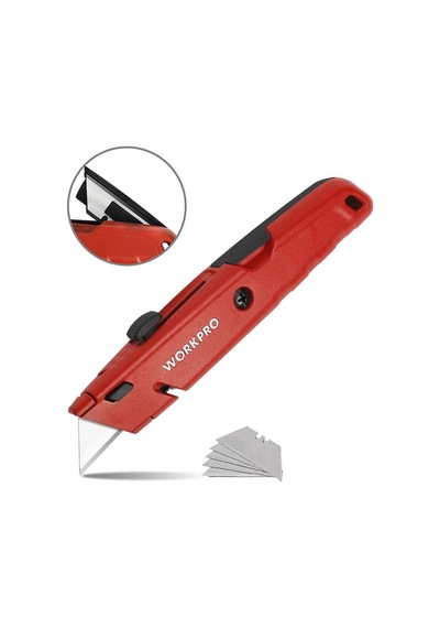 Workpro Wp213009 Ağır Hizmet Alüminyum Gövde Geri Çekilebilir Rötuş Maket Bıçağı + 5 Adet Yedek Bıça