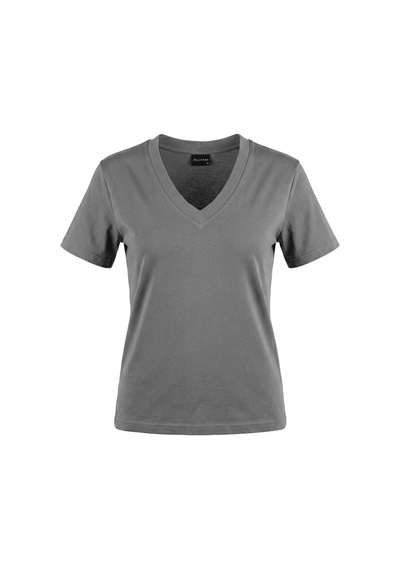 Goffra Kadın Vision V Yaka Premium Kalite Yoğun Dokulu Pamuklu T-shirt Koyu Gri W102-r0220-05