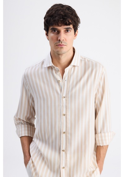 D'S Damat Ds Damat Comfort Bej Çizgili Gömlek 6hc02g805327m
