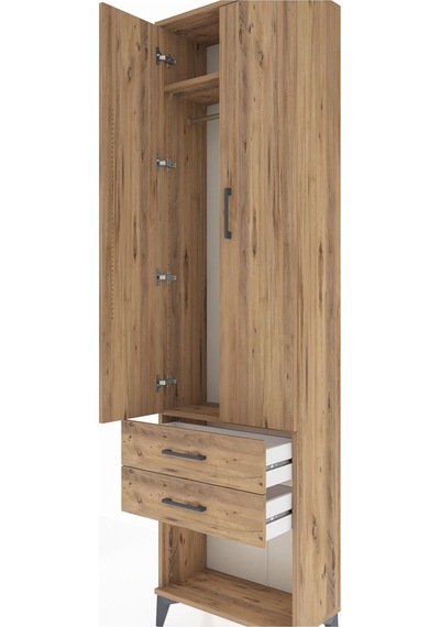 Arges Dolap 2 Raflı 2 Çekmeceli Tek Askılı 60x30x221 Çam-çam Çam