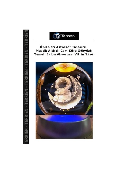 Özel Seri Astronot Tasarımlı Plastik Altlıklı Cam Küre Gökyüzü Temalı Salon Aksesuarı Vitrin Süsü