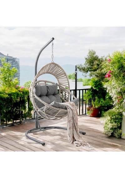 Nobel Tekli Rattan Bahçe Balkon Salıncağı Beyaz Çok Renkli