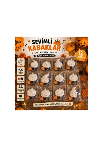 Sevimli Kabaklar Taş Boyama Seti 12 Li Çocuk & Yetişkin Hobi Kiti Halloween