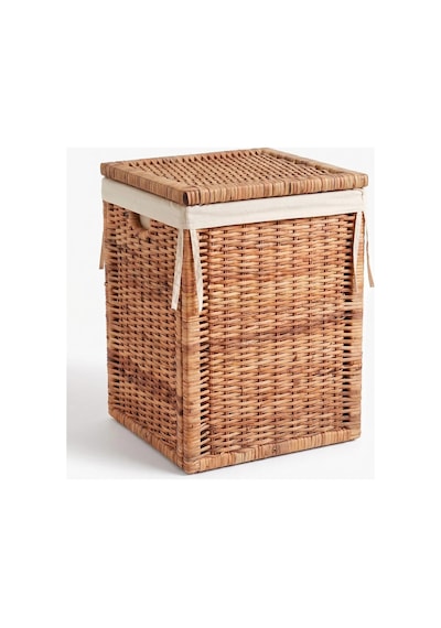 Branas Doğal Rattan Kirli Çamaşır Sepeti 80 Lt Kapaklı Ve Yıkanabilir Astarlı Hasır Sepet 40 X 40 X 57 Cm Bej