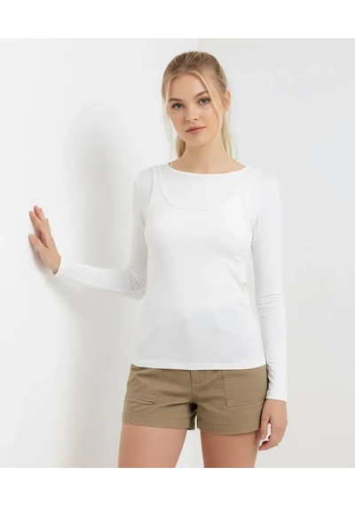 Park Karon 26031 Kadın Geniş Yaka Slim Fit Tasrım Modal Penye Bluz Ekru