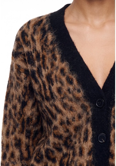 Fabrika Çok Renkli Kadın V Yaka Loose Fit Leopar Hırka F6wl-hrk0118