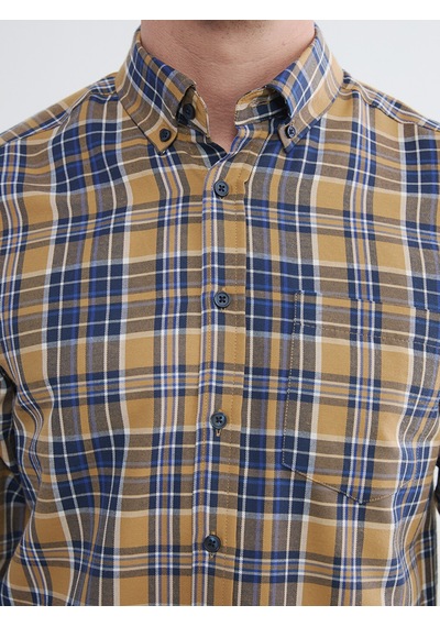 Lcwaıkıkı Classic Sarı Regular Fit Ekose Desenli Gabardin Erkek Gömlek