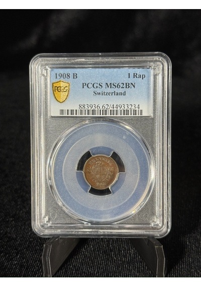 Pcgs Ms62bn 1908 B İsviçre 1rap Sertifikalı Nfc Çipli Özel Koleksiyon Parası