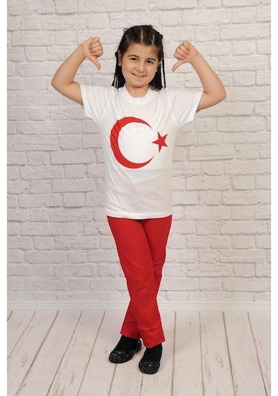 23 Nisan-Türk Bayrağı-Ay-Yıldız Baskılı Erkek-Kız Tshirt-Tişört