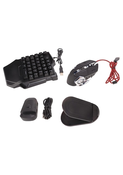 G508 Mobil Oyun Kablolu Klavye Mouse Kombo Paket Seti Pubg Dönüştürücülü Tek El Kullanım Gaming Oyuncu Rgb Led Işıklı Optik