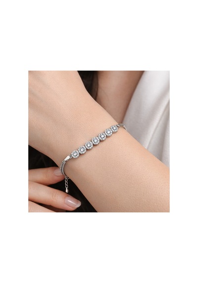 925 Ayar Gümüş Halo Baget Zirkon Taşlı Kadın Bileklik 19.5 Cm Gümüş - 865398655 Gümüş