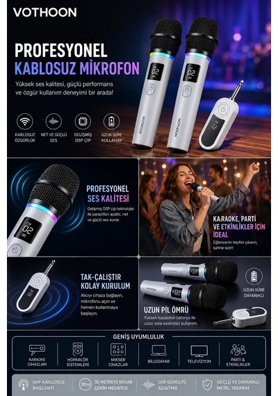 Kablosuz Karaoke Çift Mikrofon  6.5 Mm Sahne Parti Düğün Aktivite Amfi Hoparlör Najmaddin