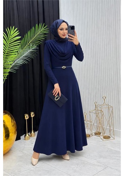 Neşeli Butik Kadın Lacivert Sandy Kumaş Degaje Yaka Kemer Detaylı Tesettür Elbise---- Nms096 Neşeli Butik Kadın Lacivert Sandy Kumaş Degaje Yaka Kemer Detaylı Tesettür Elbise---- Nms096