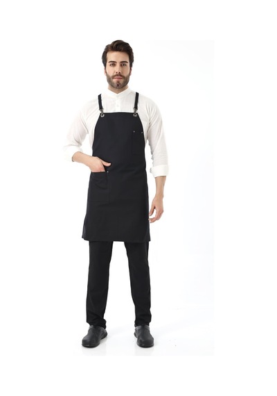 Barista Askılı Önlük Tek Cepli - Siyah-7140 Siyah
