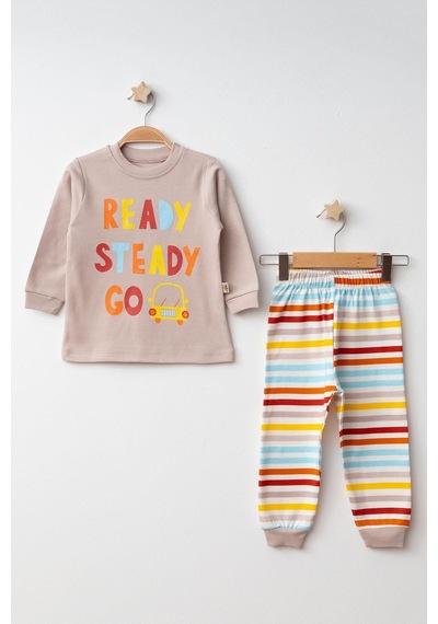 Mini Damla Pijama Takımı Penye Çizgili Kahverengi-11396 Kahve Mini Damla Pijama Takımı Penye Çizgili Kahverengi-11396 Kahve