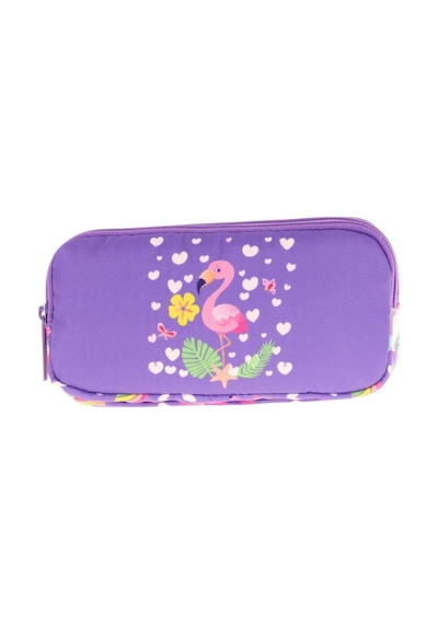 Kaukko Kids Üç Bölmeli Mor Pembe, Flamingo, Kız Çocuk Okul Kalemliği - L8226 Beyaz - Mor