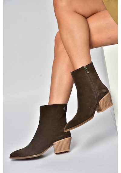 Fox Shoes Z654037561 Kahverengi Hakiki Deri Süet Alçak Topuklu Western Kadın Bot