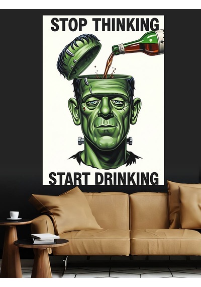 Bira İçen Frankenstein Posteri Dekoratif Kanvas - Mdf Ahşap Tablo