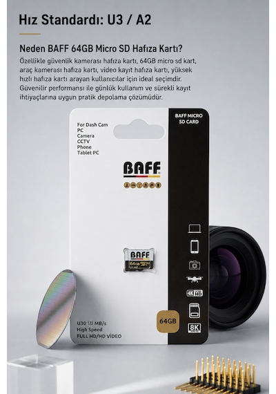 64 Gb Micro Sd Kart U3 A2 4k Ultra Hd Destekli Yüksek Hızlı Hafıza Kartı Güvenlik Kamerası & Araç Kamerası Uyumlu