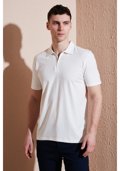 Buratti Pamuklu Regular Fit Yarım Fermuarlı Erkek Polo Yaka T Shirt 5902972 Ekru