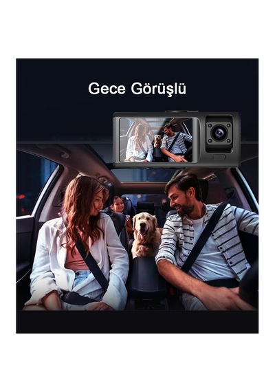 Cr50 3 Kameralı Araç İçi Kamera Seti 2.0 İnç Ips Ekran, Full Hd 1080p Ön / Kabin / Arka Kamera, Park Modu, G-sensör & Gece Görüş Destekli Dash Cam