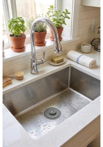 Mainshop Dokunmatik Lavabo Tıkacı Gri - Silikon Lavabo Gider Tipası - Kademeli Süzgeç Mutfak Ve Banyo M-1490