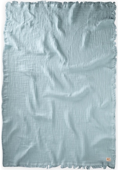 Cigit Dört Kat Püsküllü Organic Müslin Battaniye 80x120 CM Mint Yeşili