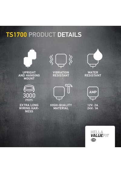 Hella Led-çalışma Farı Ts1700-12/24v - 1700lm - Vidalanmış/montaj - Hareketli Montaj Barı - Yakın Alan Aydınlat