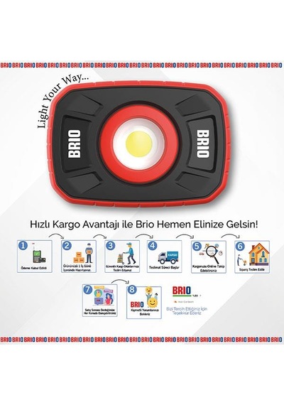 Brio Usb Şarjlı Led Fener Lamba 1000 Lümen Güçlü Işık Tamirci Feneri