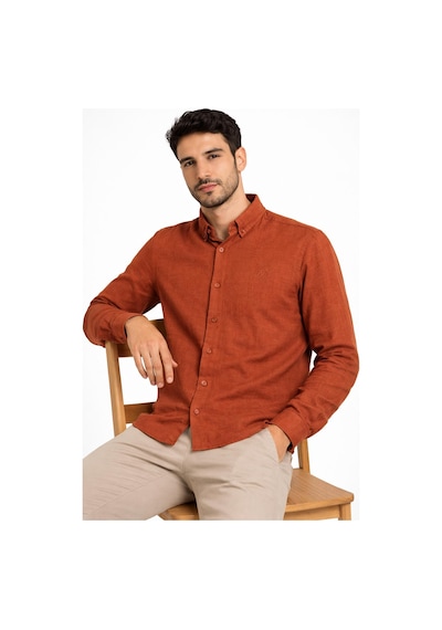 Plus Barkod Uzun Kol Slim Fit Erkek Gömlek - 7581 Kiremit