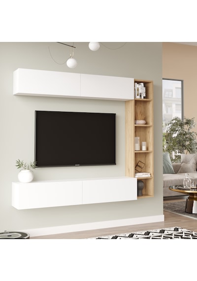 Robin Home Tara Tv Ünitesi Kitaplık Duvara Monte Sepet-beyaz