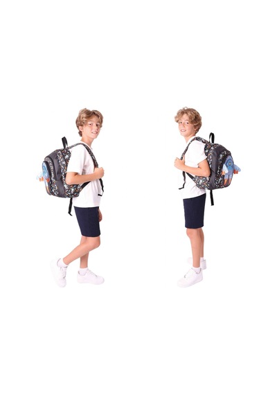 Kaukko Kids Kız Çocuklara Özel Siyah - 3d Roket Detaylı Üçlü Okul Çantası Seti Siyah