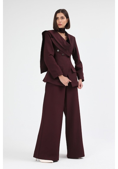 Diemmood Kadın Modern Şal Detaylı Pantolon Ceket Mürdüm Takım Mor