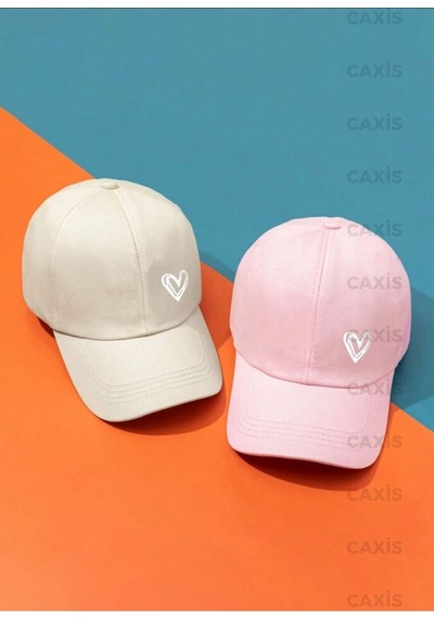Caxis Spor 2'li Takım Kalp Baskılı Ayarlanabilir Çırtlı Gabardin Şapka Krem - Toz Pembe