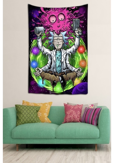 Rick And Morty Desen Leke Tutmaz Kadife Dokulu Kumaş Duvar Örtüsü Duvar Halısı Tapestry Mor