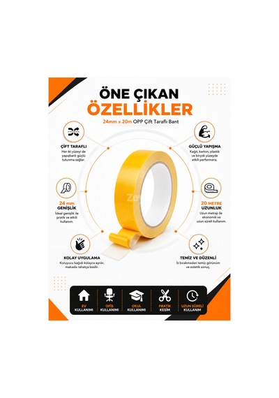 24 Mm X 20 M Opp Çift Taraflı Bant Güçlü Yapışkanlı Şeffaf Montaj Ve Hobi Bandı