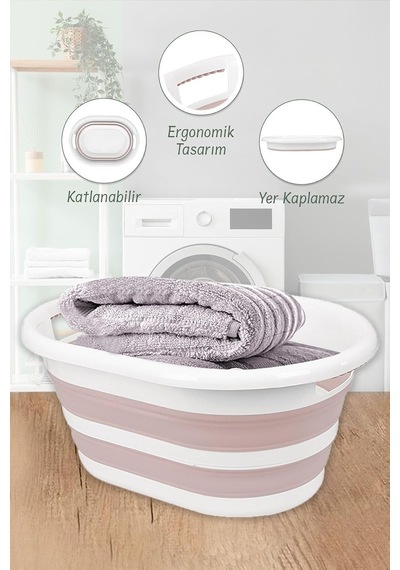 38 Litre Katlanabilir Silikon Çamaşır Sepeti Akordiyon Katlanır Sele Yer Kaplamayan Taşınabilir Pembe